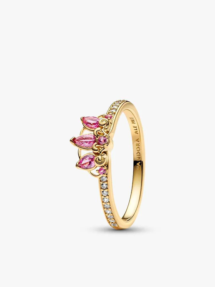 Rapunzel-inspired gold-plated tiara ring with lilac pear-shaped stones (view 3)