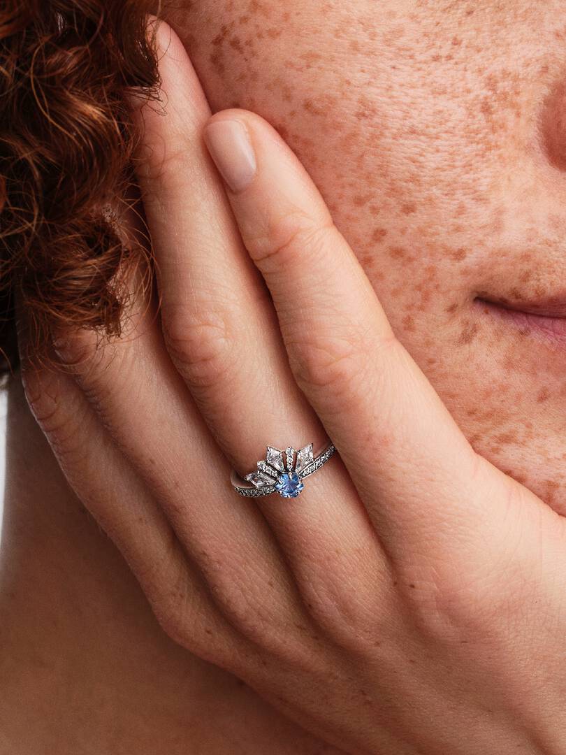 Elsa-inspired silver alloy tiara ring with icy blue and clear stones (view 3)