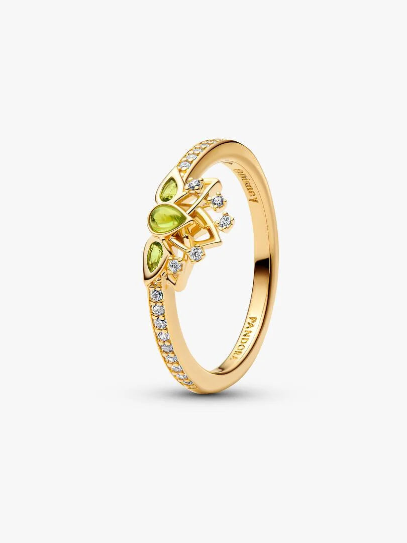 Tiana-inspired tiara ring with light green crystals, gold-plated or silver alloy (view 3)